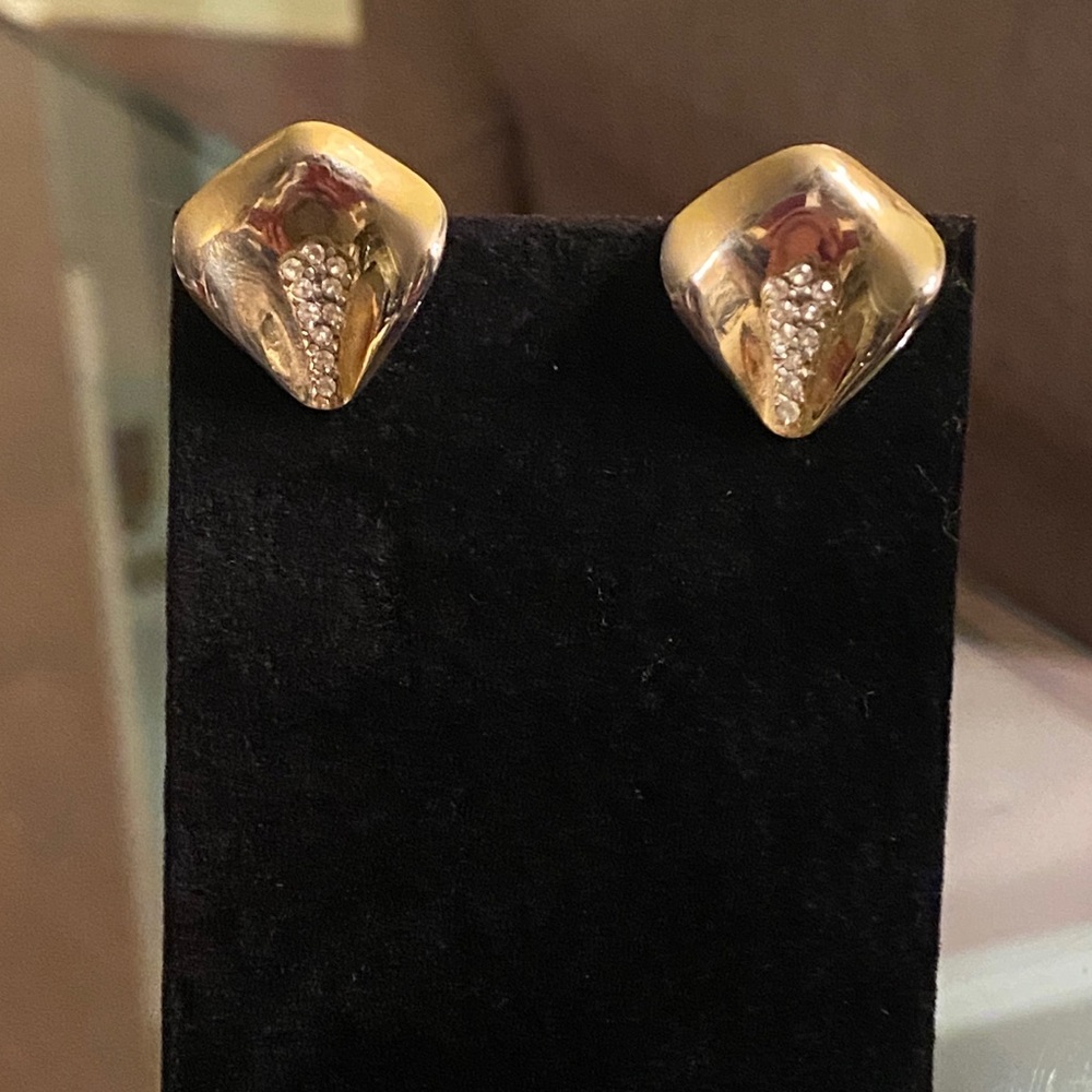 Gold and Rhinestone Clip-on Earrings